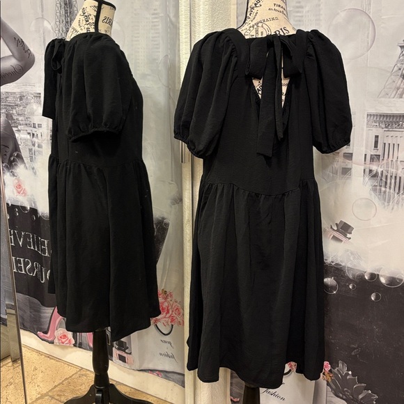 NWT OFEEFAN Women's Black Milkmaid Dress - Picture 3 of 8